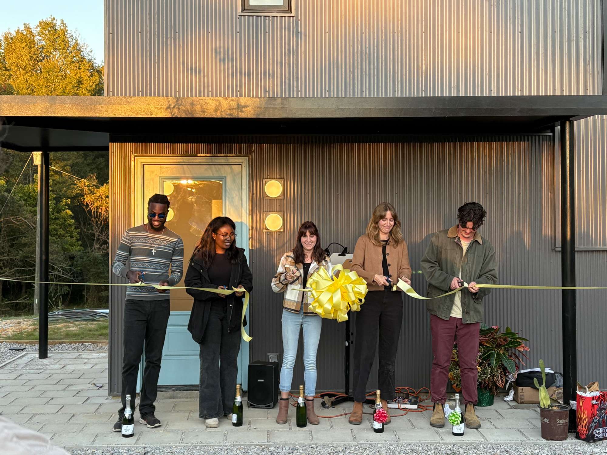 Yellow ribbon has just been cut